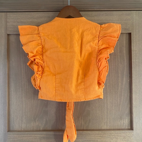 NWT Abercrombie & Fitch Orange Linen Cotton Cropped Shirt - Picture 5 of 5